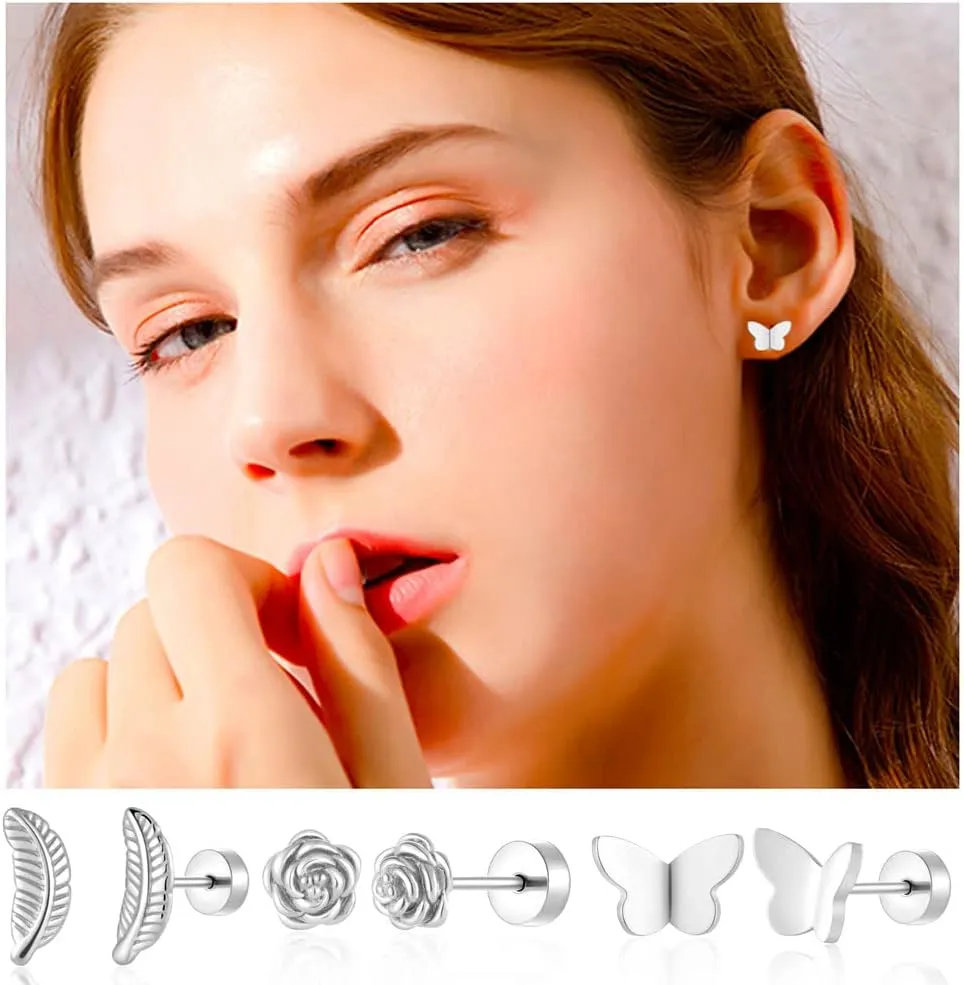 18 Pairs Samll Stud Earrings for Women Men 316L Surgical Stainless Steel Hypoallergenic Flatback Earrings Cubic Zirconia Earring Studs for Gilr,Black Silver Gold 20G Earrings for Cartilage Tragus Helix Lobe Conch Piercing Jewelry