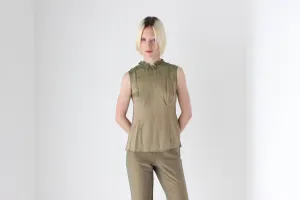 1980s Iridescent Silk Organza Ruffle Collar Top