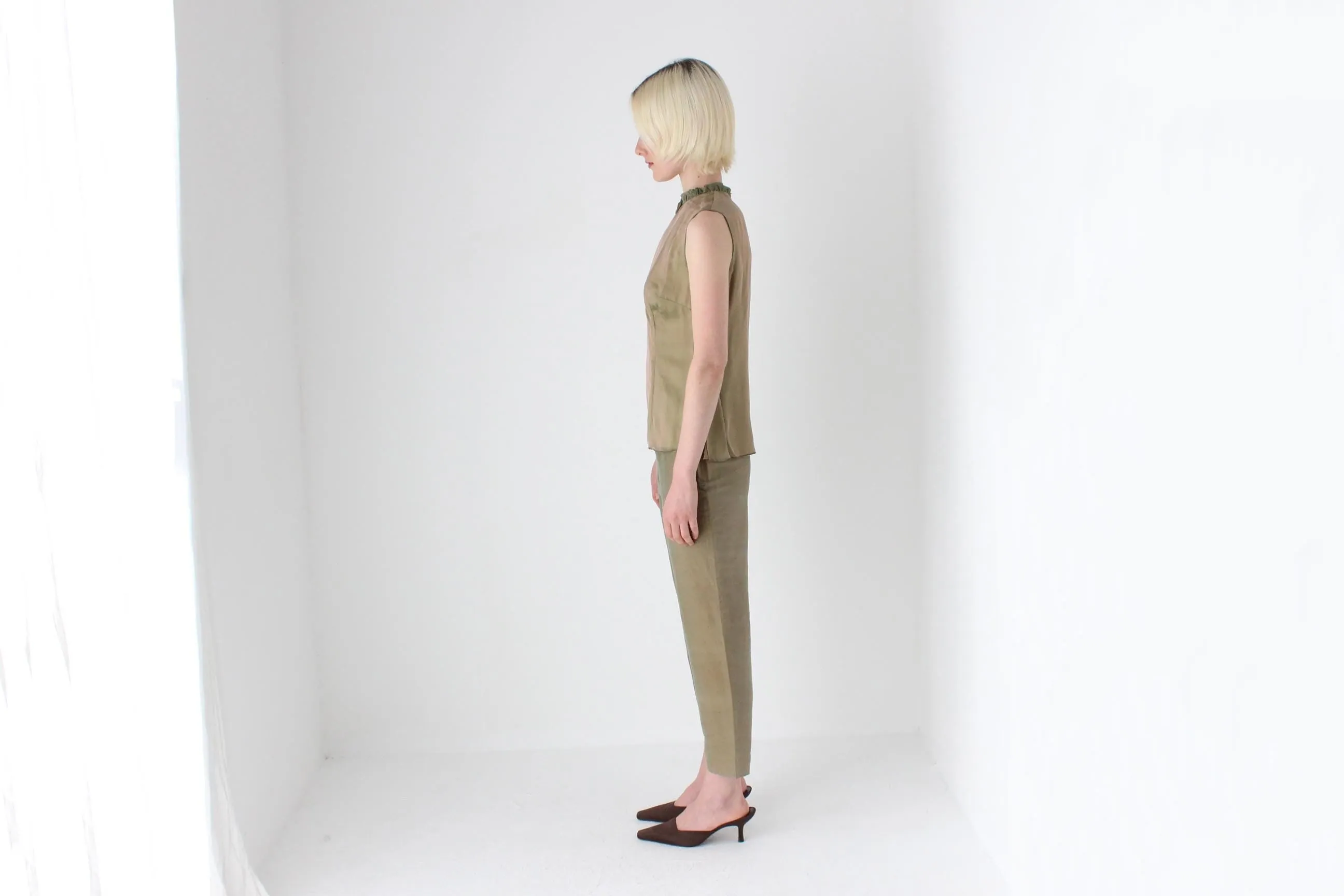 1980s Iridescent Silk Organza Ruffle Collar Top