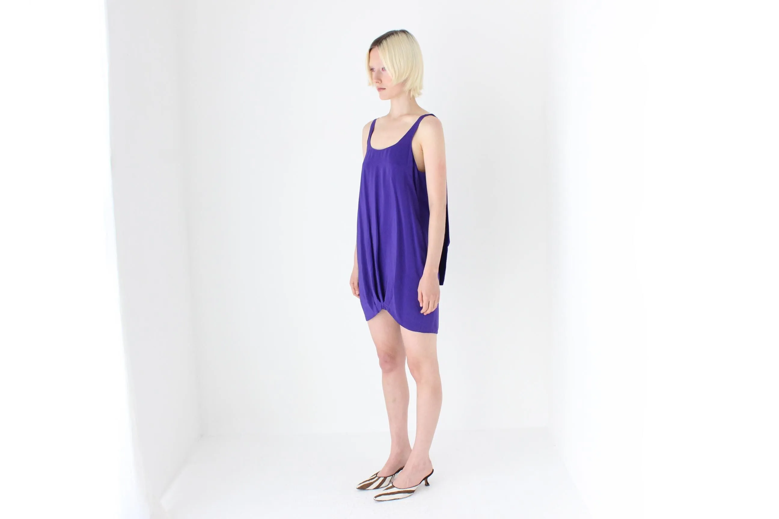 2000s Pure Silk Scoop Neck Bubble Mini Dress w/ Low Back