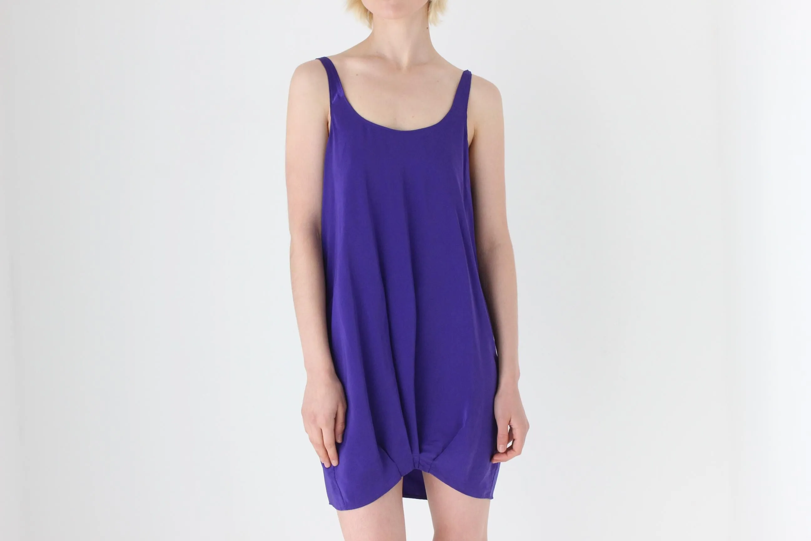 2000s Pure Silk Scoop Neck Bubble Mini Dress w/ Low Back