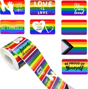 500PCS Pride Support Stickers Roll for LGBTQ, Rainbow Rectangle Pride Stickers, LGBT Pride Accessories, Support LGBTQ Causes Stickers for Pride Month Decorations