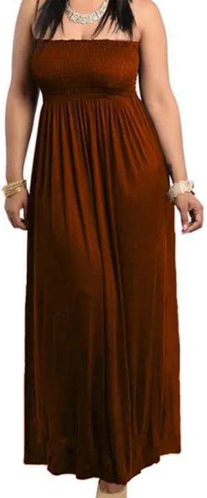 811 - Smocked Chest Strapless Tube Long Maxi Beach Cover-up Dress