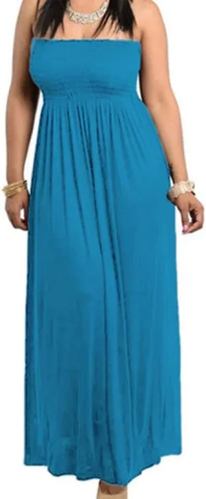 811 - Smocked Chest Strapless Tube Long Maxi Beach Cover-up Dress