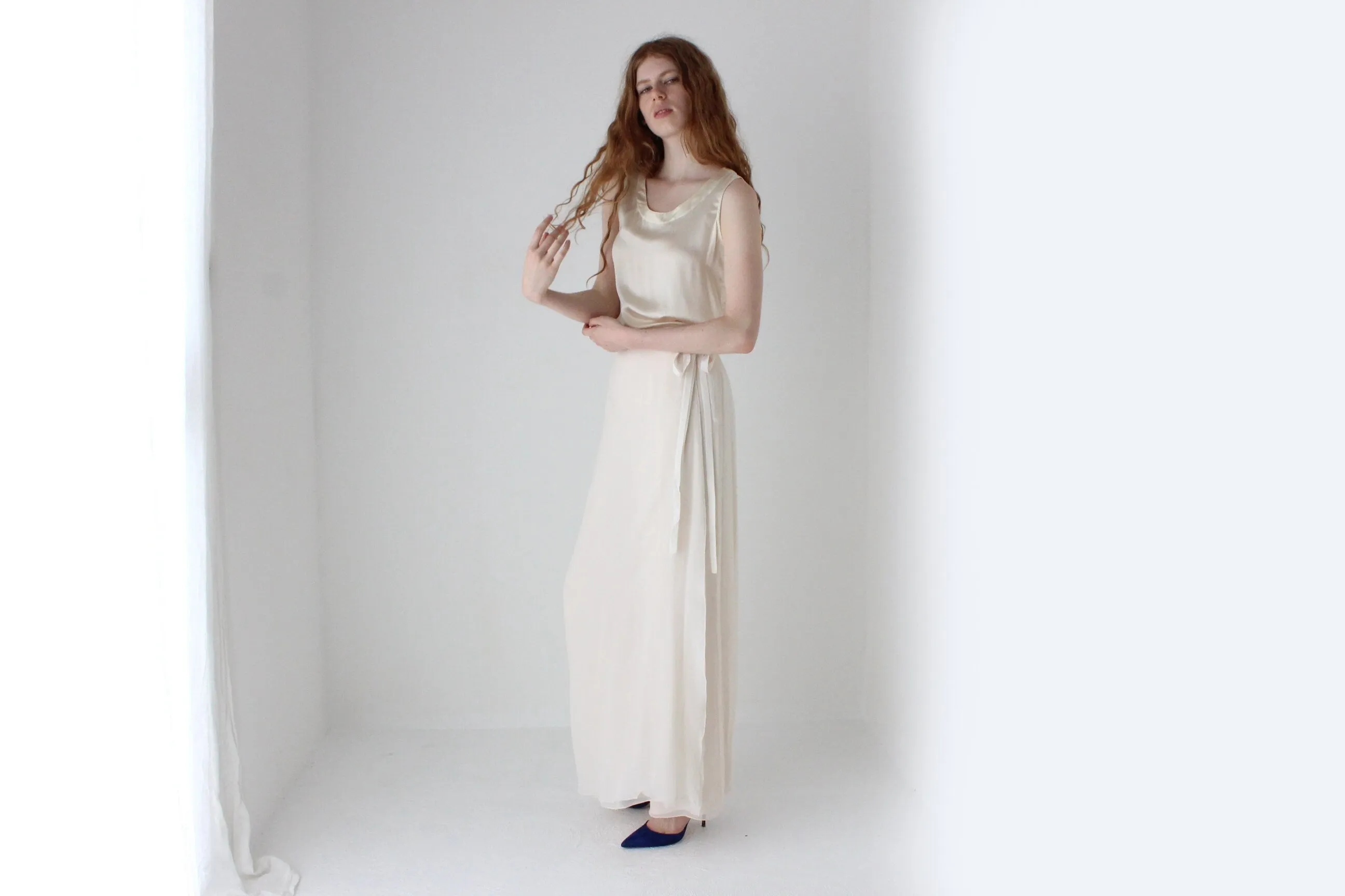 90s Pure Silk Sleeveless Tank Top in Ivory Satin