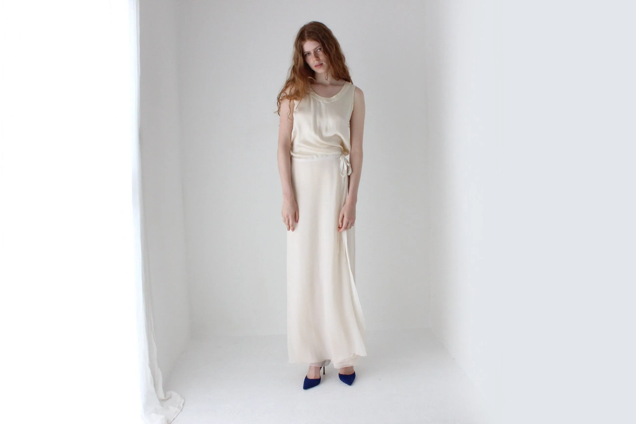 90s Pure Silk Sleeveless Tank Top in Ivory Satin
