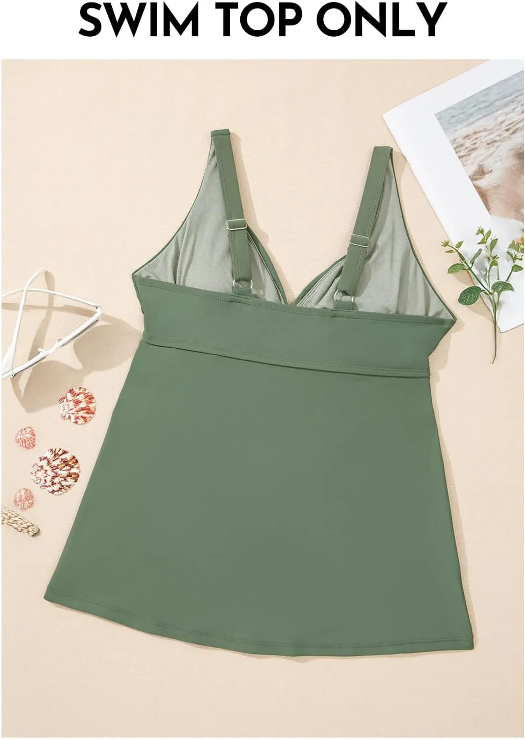 Aleumdr Tankini Tops for Women Swim Top Only Tummy Control Bathing Suit Twist Front Top No Bottom Slimming Swimwear
