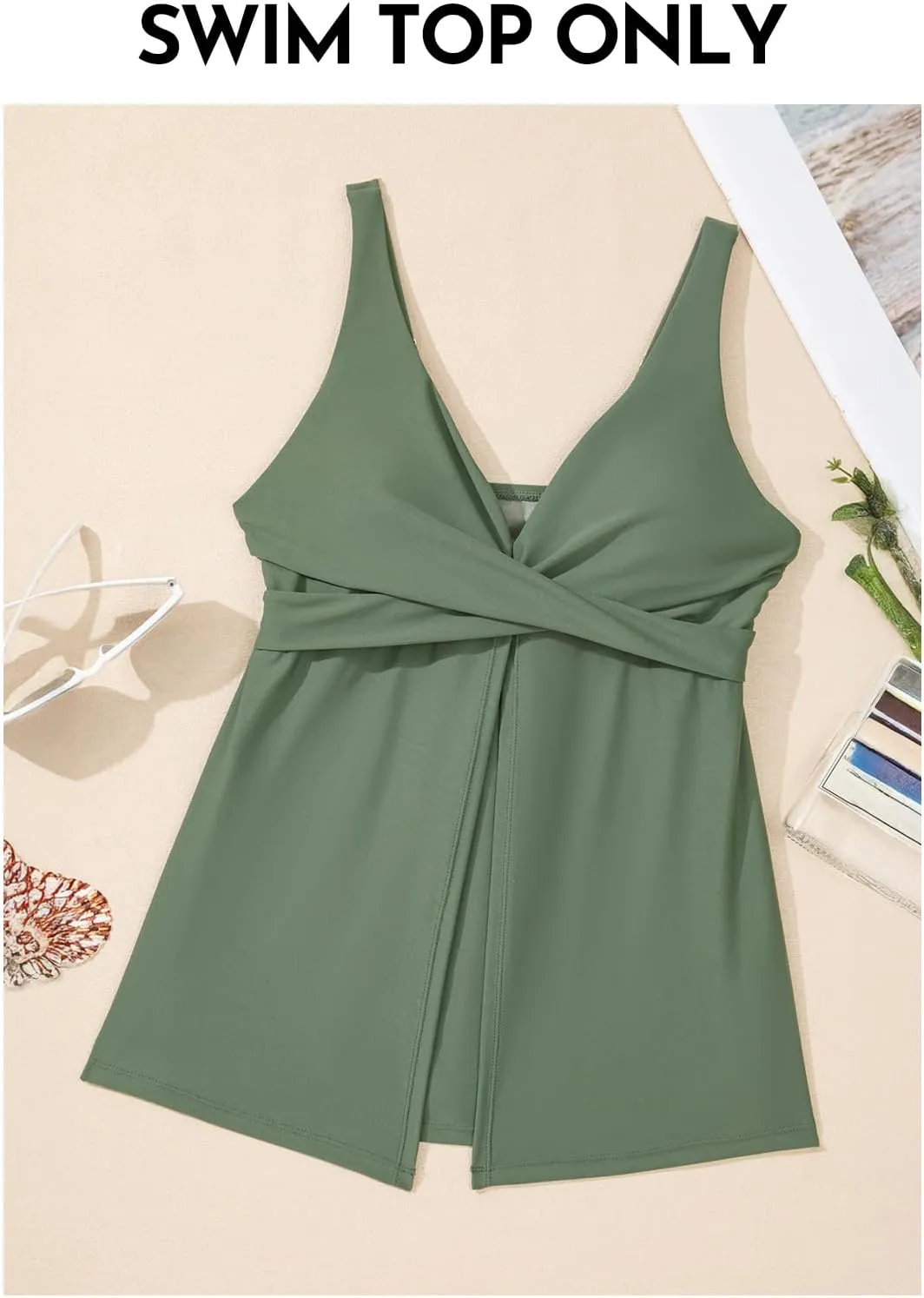 Aleumdr Tankini Tops for Women Swim Top Only Tummy Control Bathing Suit Twist Front Top No Bottom Slimming Swimwear