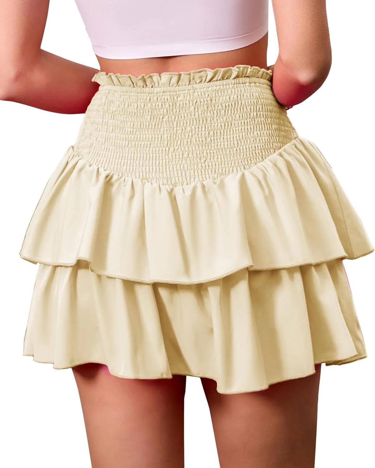 ANRILITA Mini Skirts for Women High Waist Ruffle Cute Flowy Skirt Casual Layered Skort with Shorts