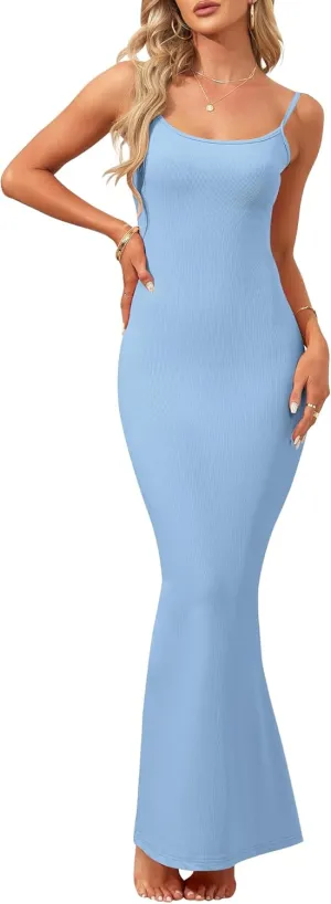 AUSELILY Womens Slip Maxi Dress Sexy Bodycon Dresses Sleeveless Square Neck Long Dress