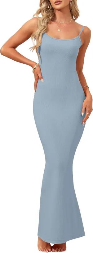 AUSELILY Womens Slip Maxi Dress Sexy Bodycon Dresses Sleeveless Square Neck Long Dress
