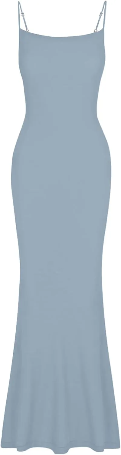 AUSELILY Womens Slip Maxi Dress Sexy Bodycon Dresses Sleeveless Square Neck Long Dress