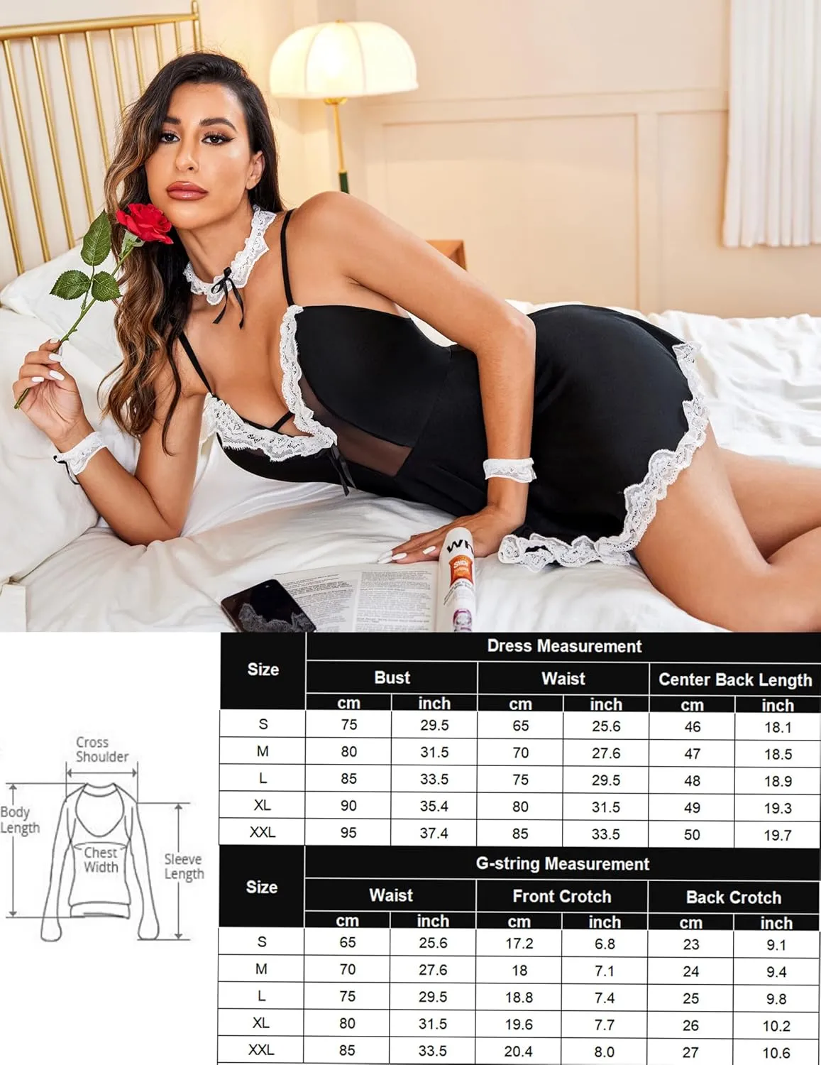 Avidlove Sexy Lingerie for Women French Maid Babydoll Lingerie Dress With Choker