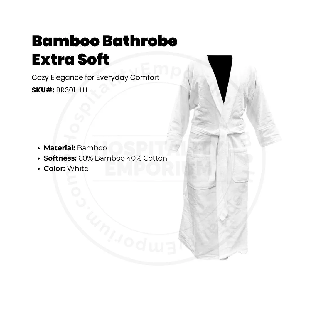 Bamboo Bathrobe Extra Soft 60mboo 40%Cotton White 2/ Pack