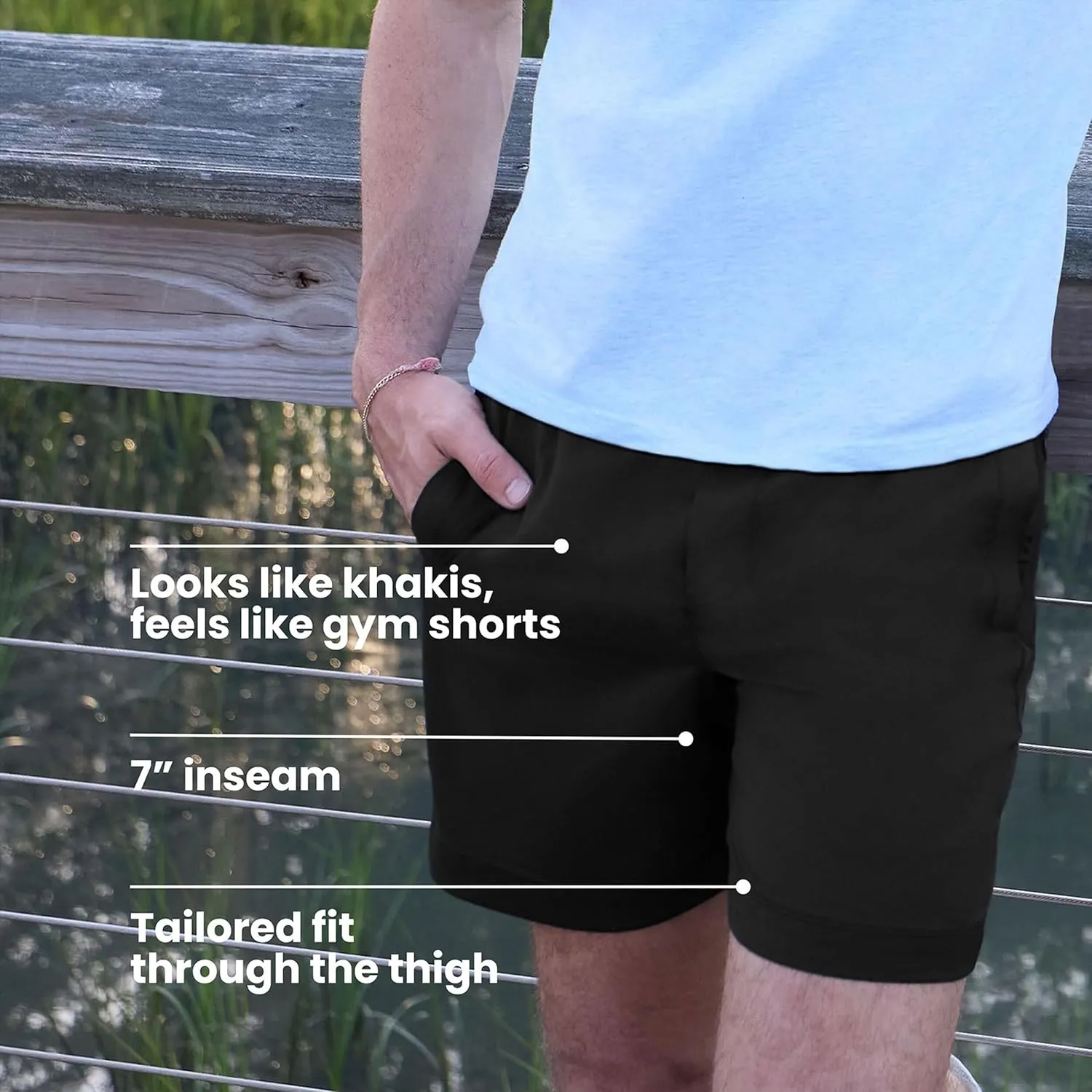 birddogs Mens Khaki Shorts  Casual, Slim Fit, Stretch Shorts with Built-in Liner for Comfort  Regular Length, 7 Inseam