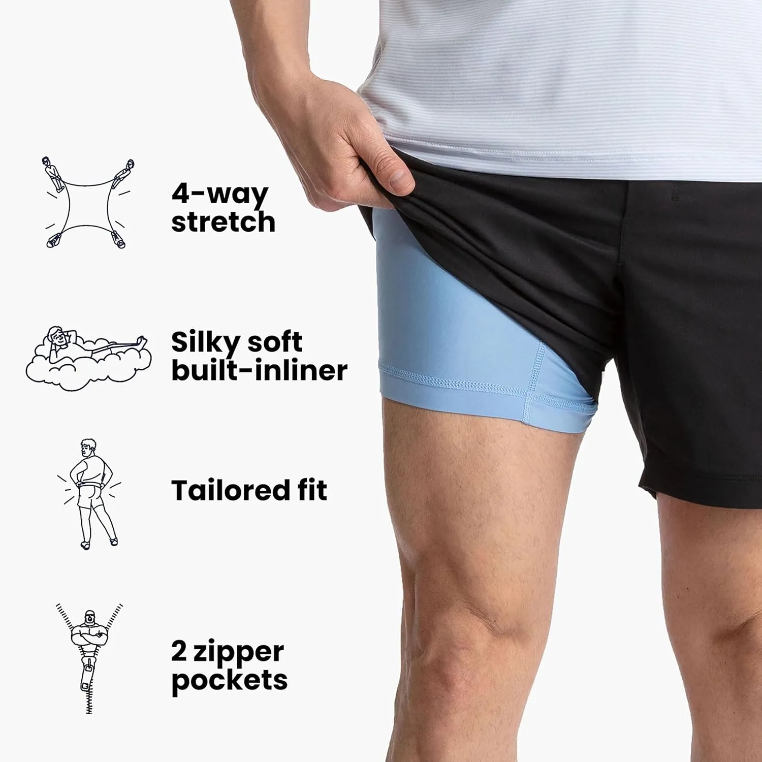birddogs Mens Khaki Shorts  Casual, Slim Fit, Stretch Shorts with Built-in Liner for Comfort  Regular Length, 7 Inseam