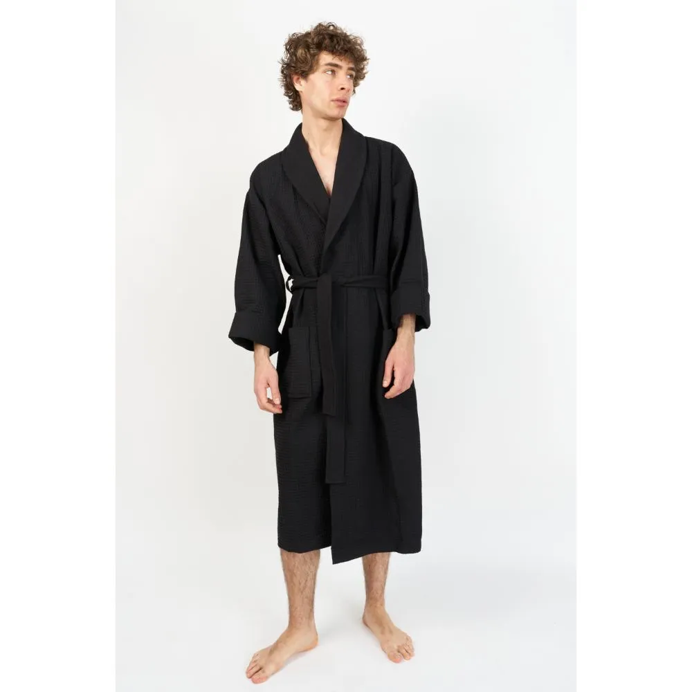Black Waffle Unisex Relaxed Fit Bathrobe - House Babylon