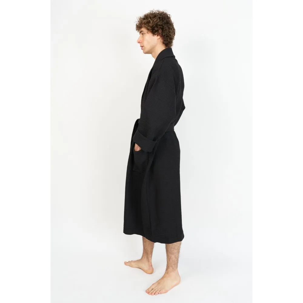 Black Waffle Unisex Relaxed Fit Bathrobe - House Babylon