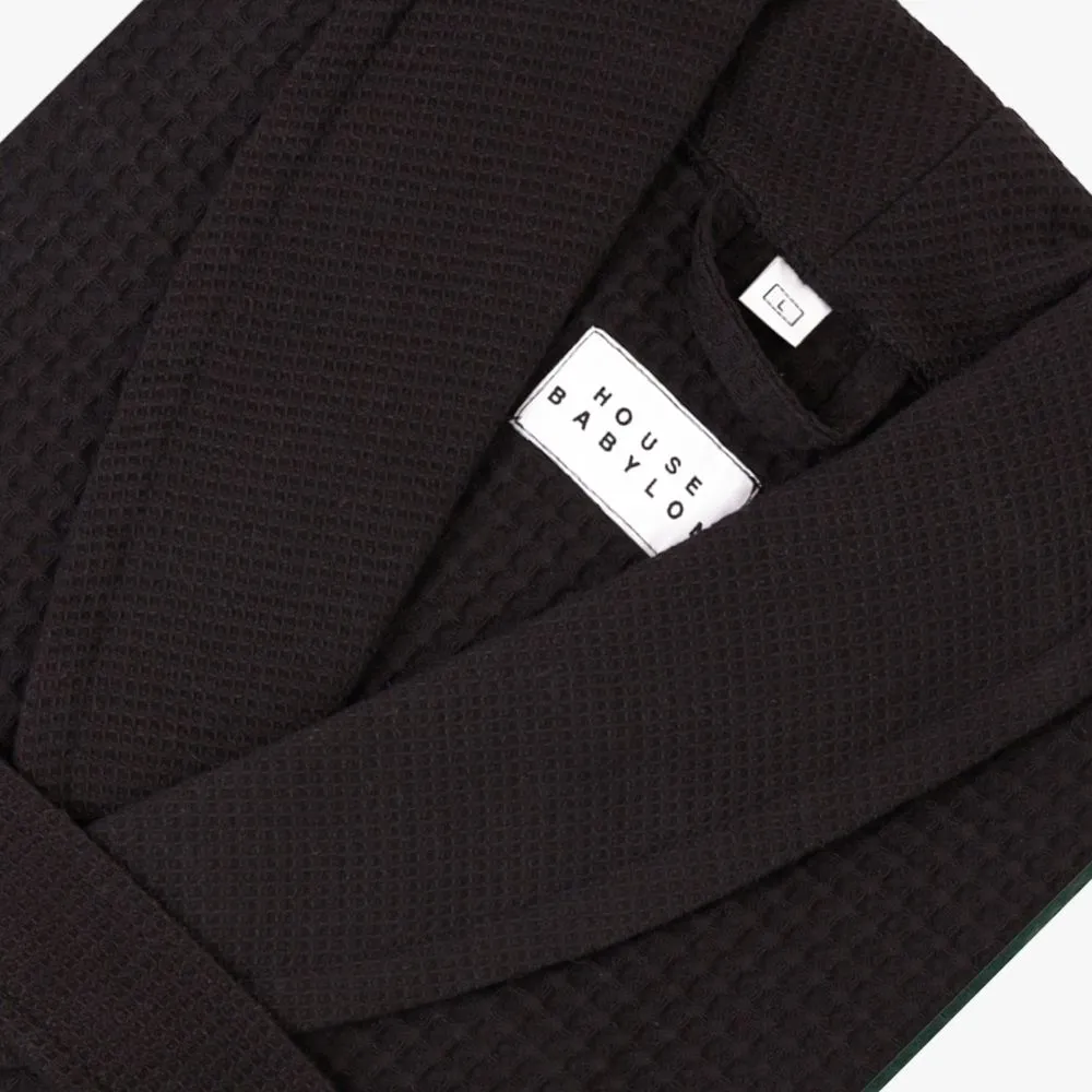 Black Waffle Unisex Relaxed Fit Bathrobe - House Babylon