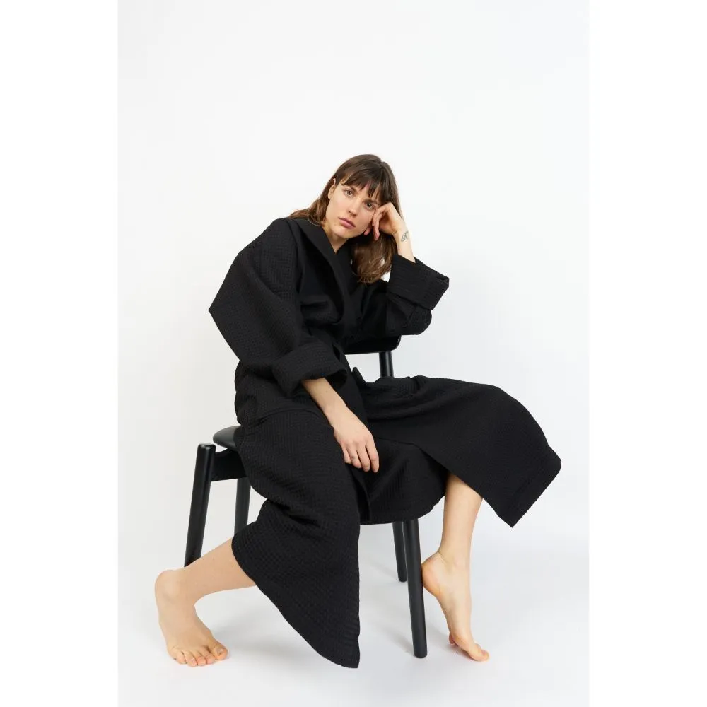 Black Waffle Unisex Relaxed Fit Bathrobe - House Babylon