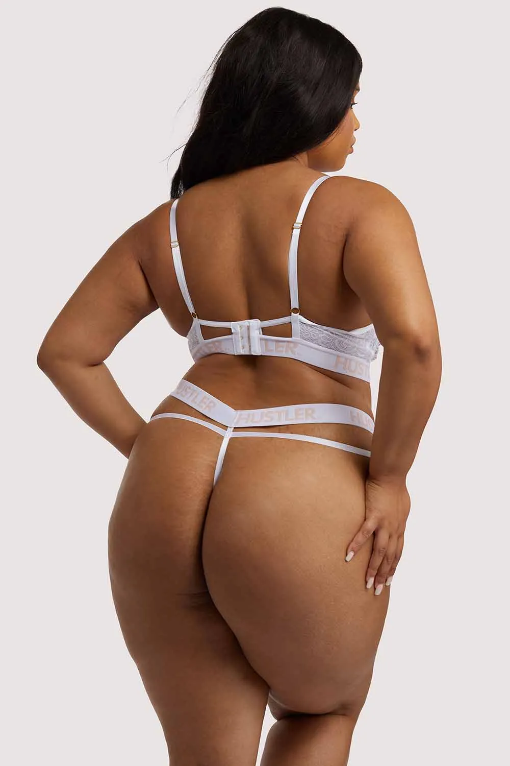 Branded Lace White Thong