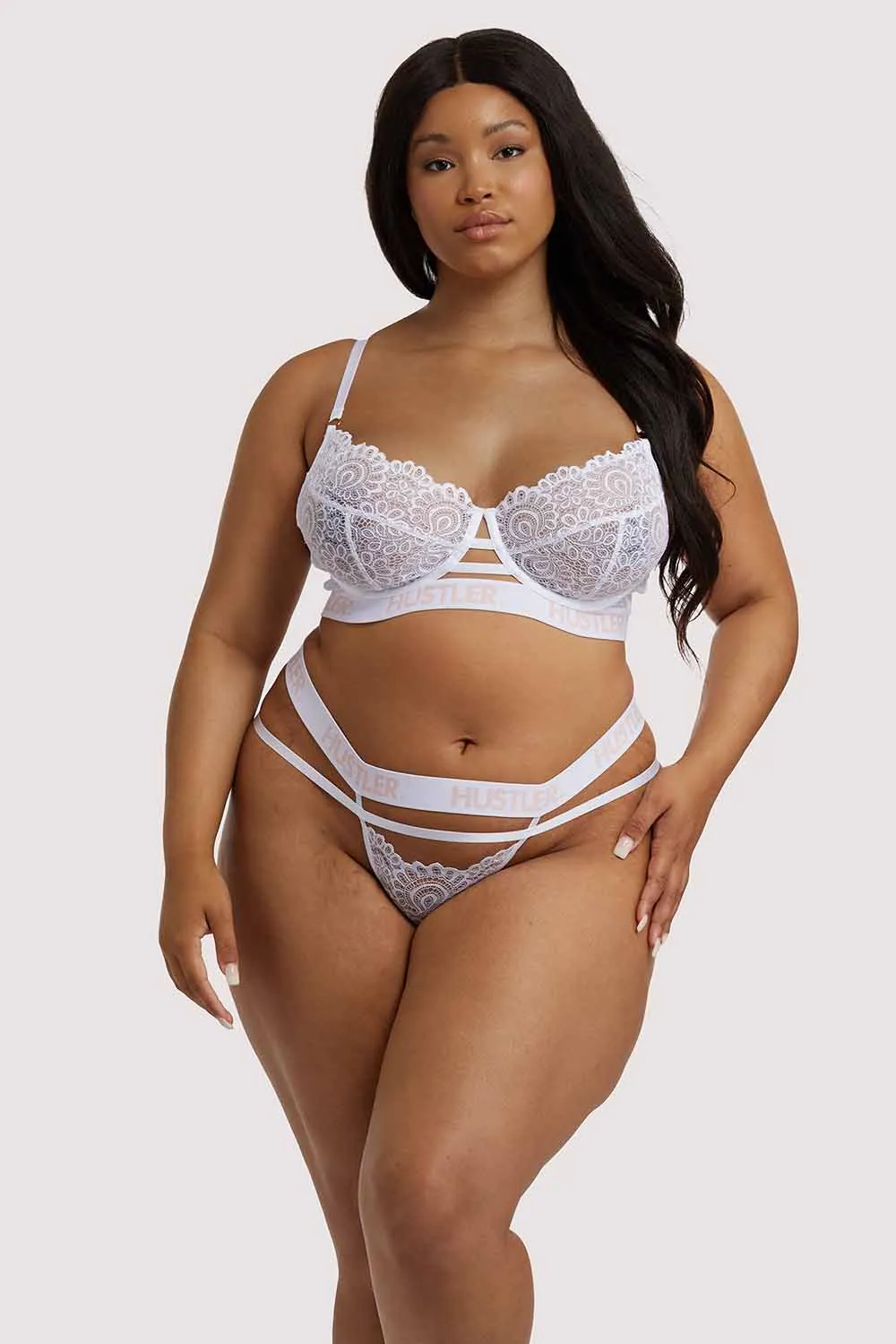 Branded Lace White Thong