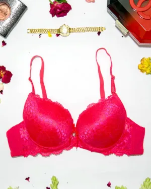 Bridal Lace Bra - Double Padded Underwire Bra - Hot Pink - 2899