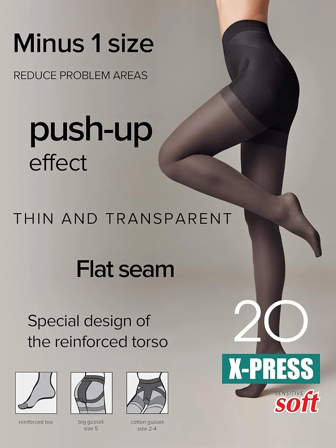 Conte High Waist Control Top Push Up Shaping Sheer Pantyhose Tights X-Press 20 Den