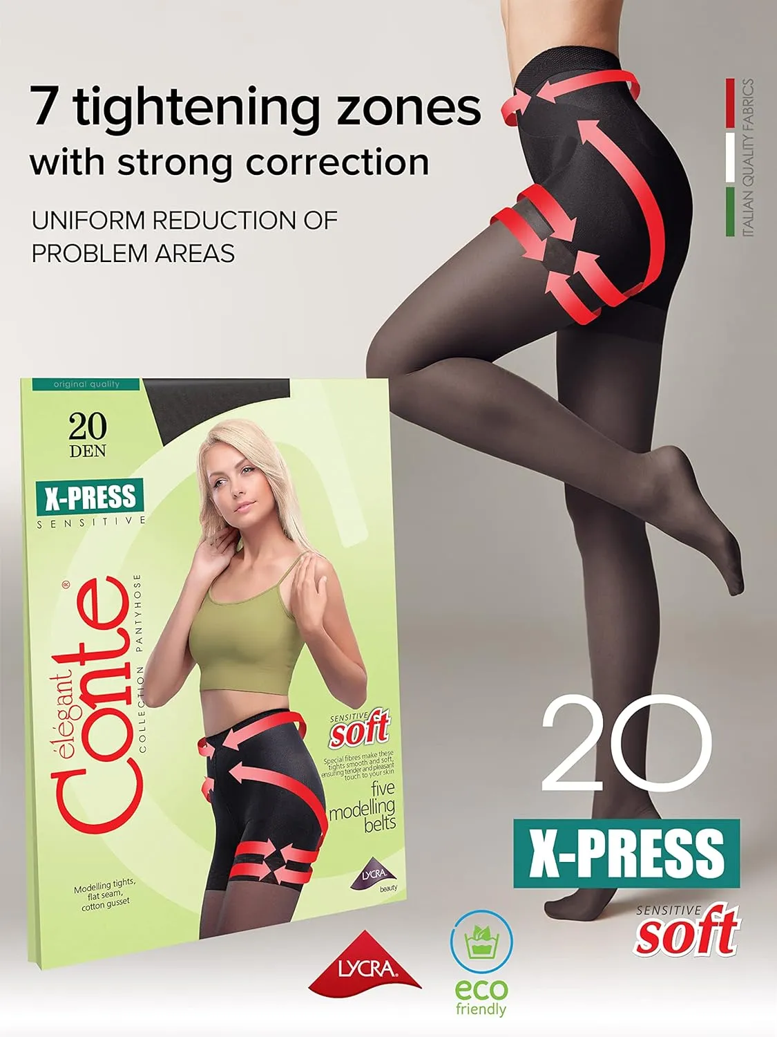 Conte High Waist Control Top Push Up Shaping Sheer Pantyhose Tights X-Press 20 Den