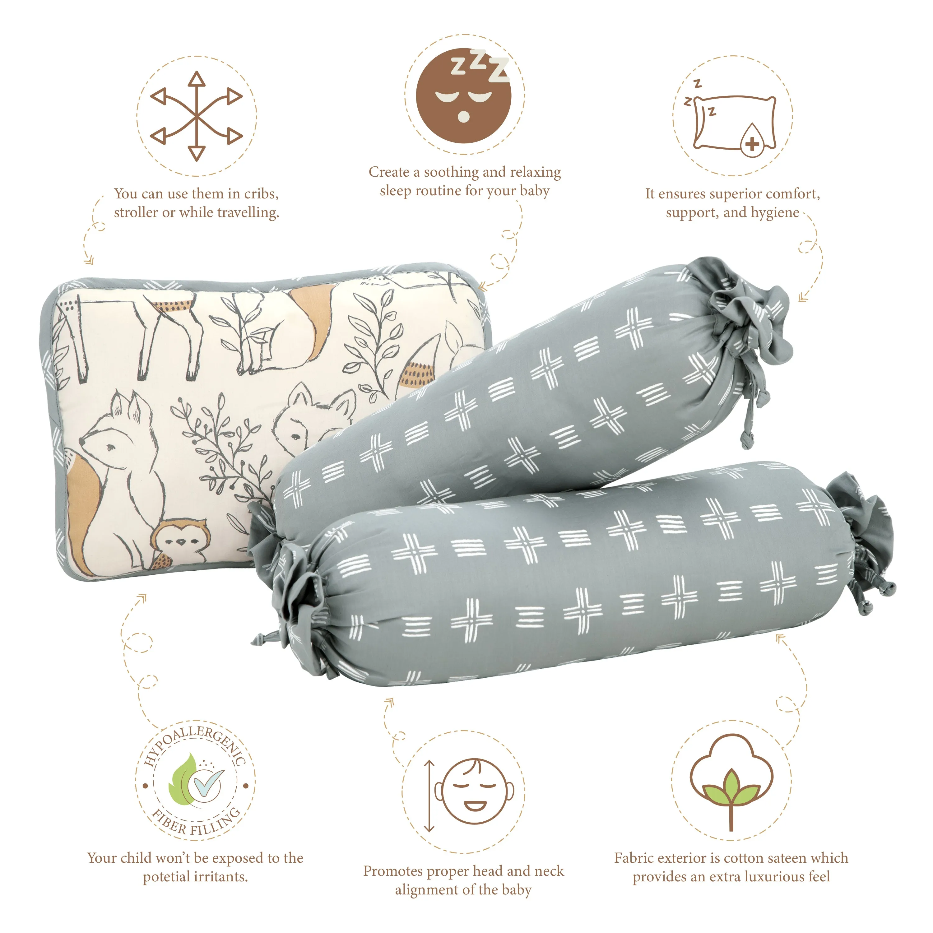 Crane Baby Pillow And Bolster Set Ezra Collection, Pack Of 3 - Multicolor