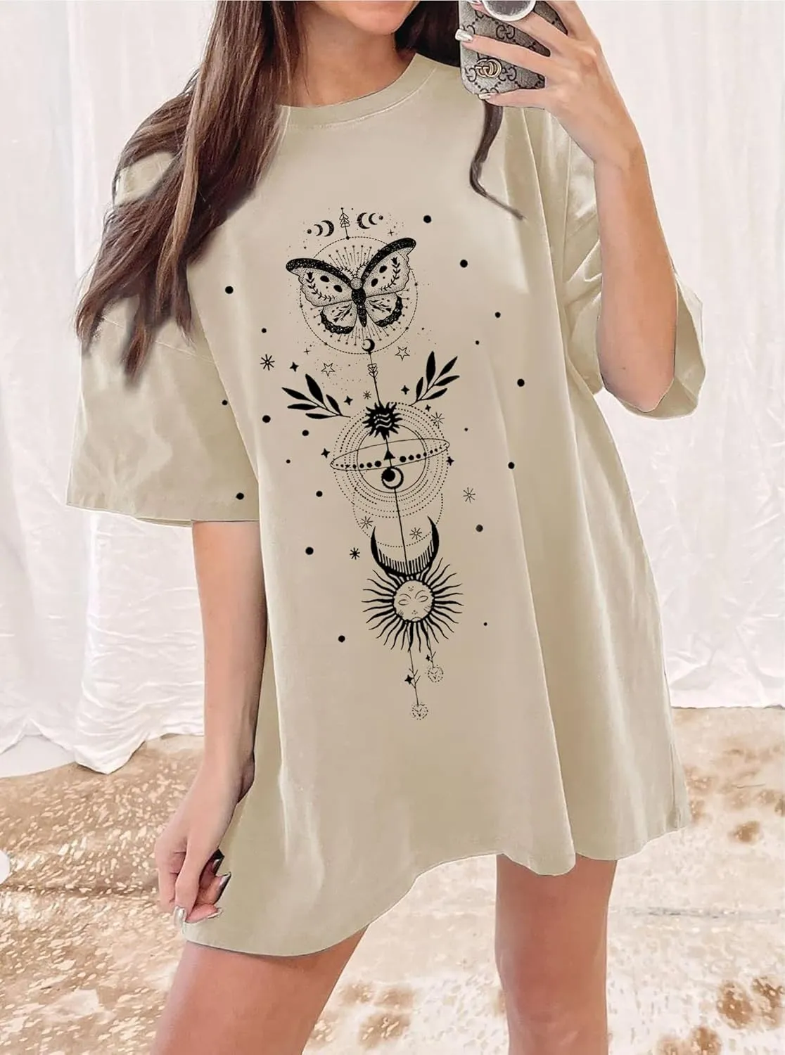 CSDAJIO Women's Casual Short Sleeve Loose Shirt Oversized T-Shirt Trendy Going Out Crew Neck Summer Graphic Tees