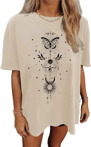 CSDAJIO Women's Casual Short Sleeve Loose Shirt Oversized T-Shirt Trendy Going Out Crew Neck Summer Graphic Tees