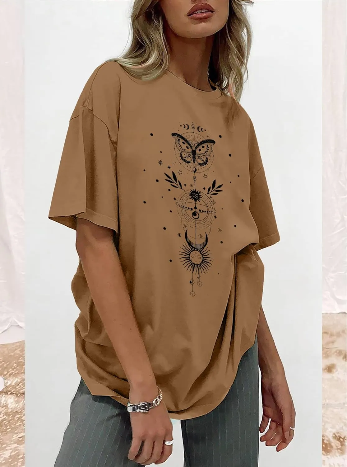 CSDAJIO Women's Casual Short Sleeve Loose Shirt Oversized T-Shirt Trendy Going Out Crew Neck Summer Graphic Tees