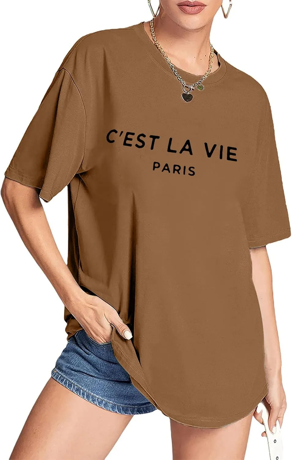 CSDAJIO Women's Casual Short Sleeve Loose Shirt Oversized T-Shirt Trendy Going Out Crew Neck Summer Graphic Tees