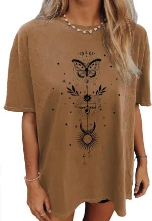 CSDAJIO Women's Casual Short Sleeve Loose Shirt Oversized T-Shirt Trendy Going Out Crew Neck Summer Graphic Tees