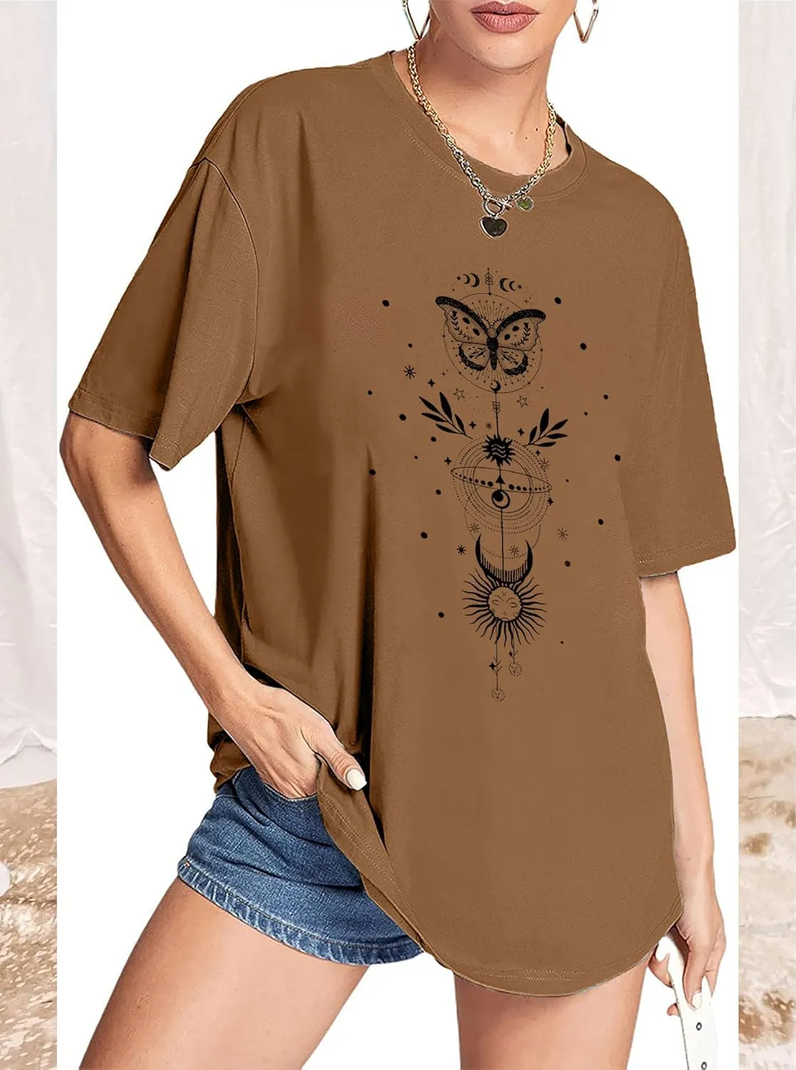 CSDAJIO Women's Casual Short Sleeve Loose Shirt Oversized T-Shirt Trendy Going Out Crew Neck Summer Graphic Tees
