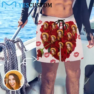 Custom Face Swimming Trunks Kiss You Customized Men's Quick Dry Swim Shorts Personalized Swim Trunks for Anniversary