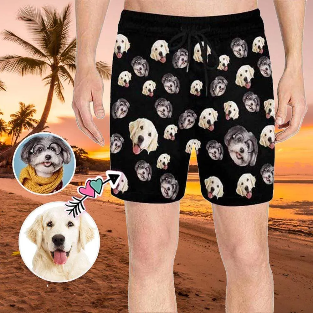 Custom Swimming Trunks Personalized Two Pet Faces Men's Quick Dry Swim Shorts for Summer