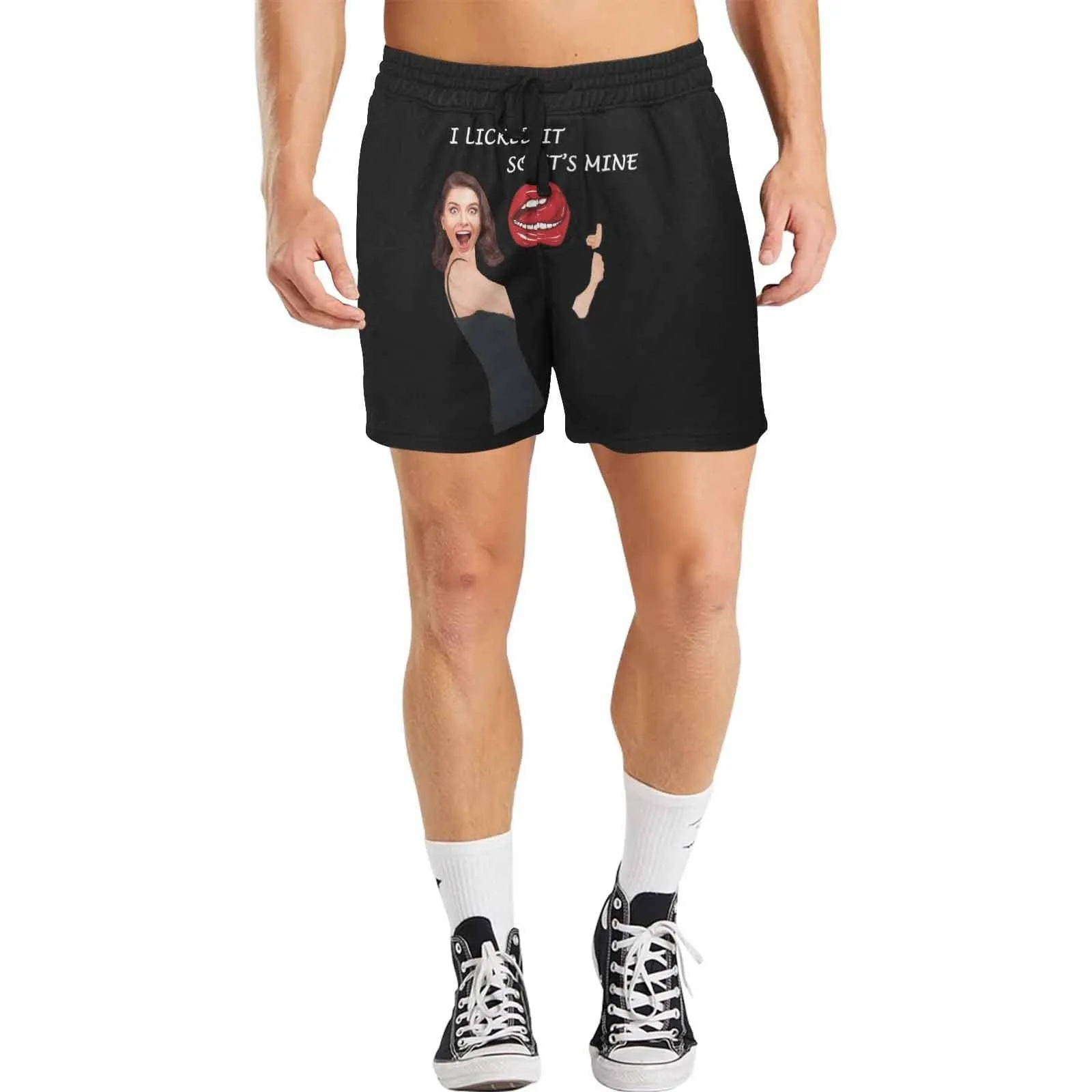 Customized Funny Swim Trunks Personalized Lick It Men's Quick Dry Swim Shorts with Girlfriend's Face