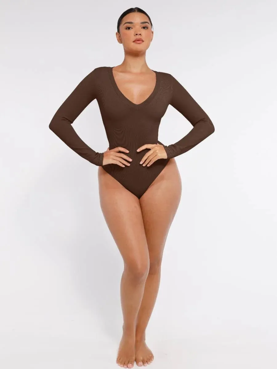 Deep V Neck Tummy Control Thong Shapewear Bodysuit