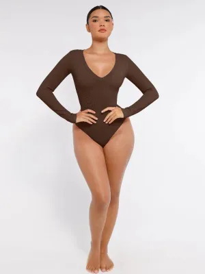 Deep V Neck Tummy Control Thong Shapewear Bodysuit