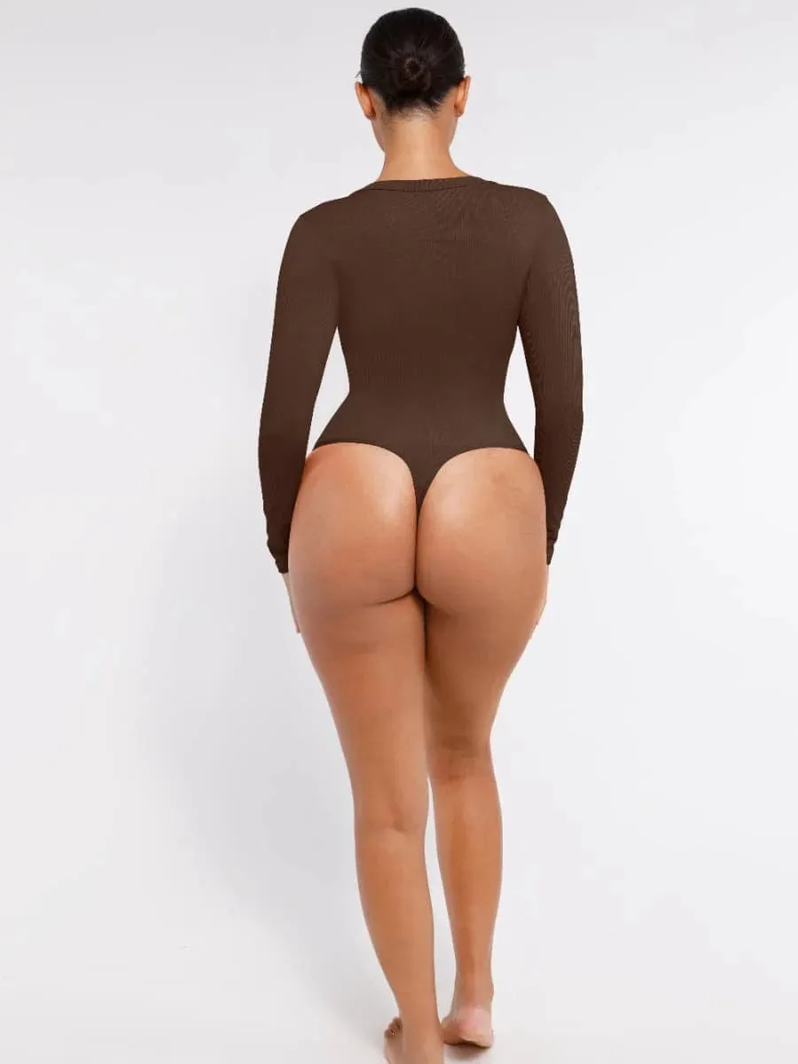 Deep V Neck Tummy Control Thong Shapewear Bodysuit