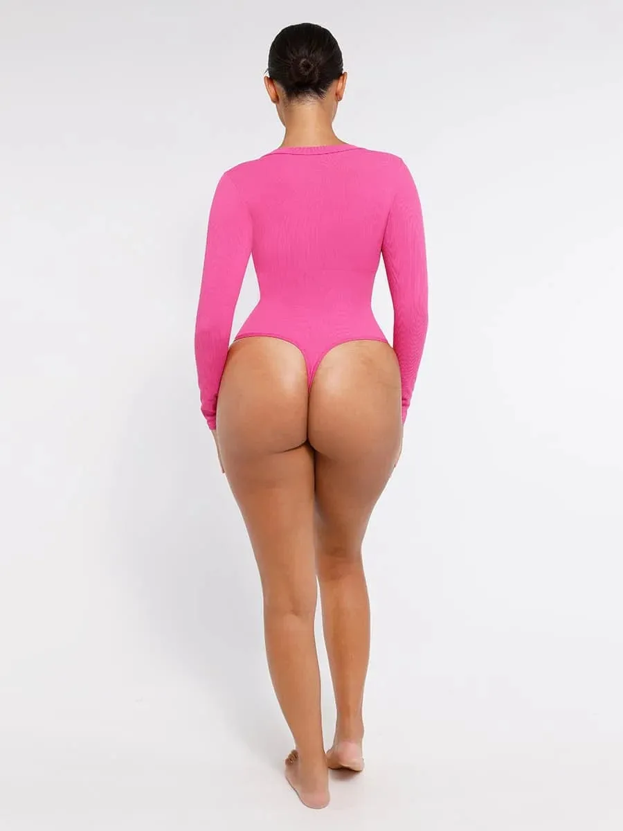 Deep V Neck Tummy Control Thong Shapewear Bodysuit