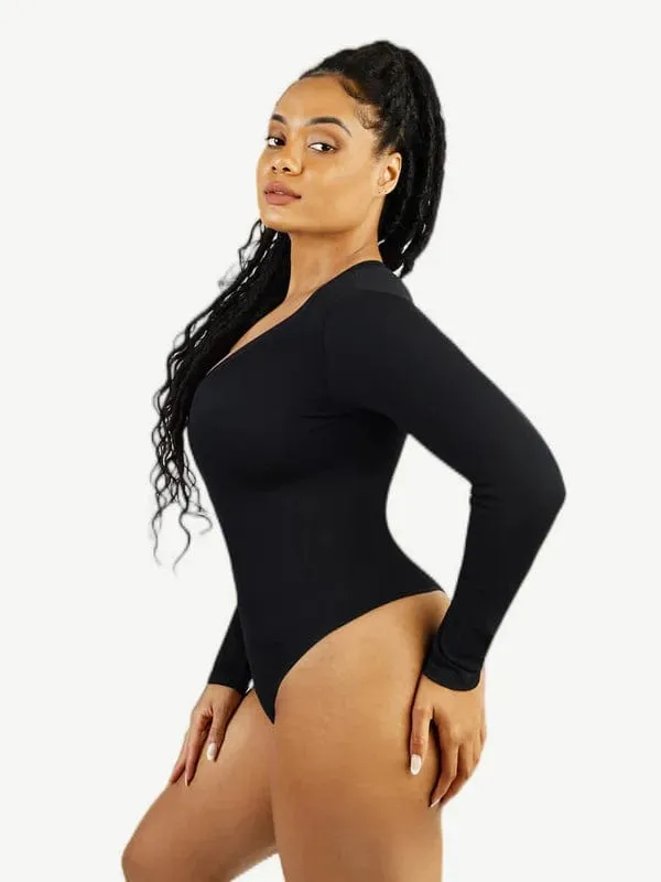 Deep V Neck Tummy Control Thong Shapewear Bodysuit