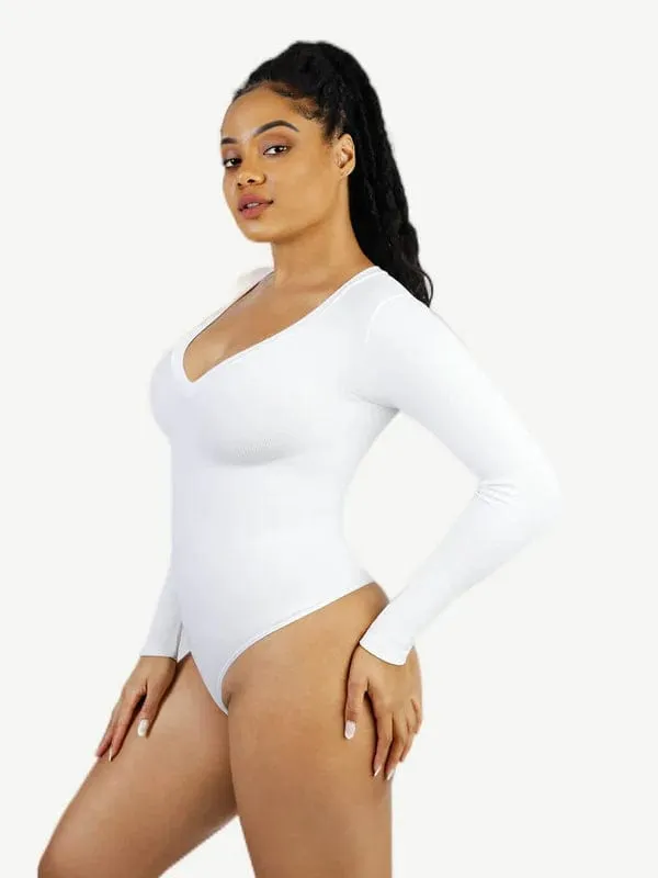Deep V Neck Tummy Control Thong Shapewear Bodysuit