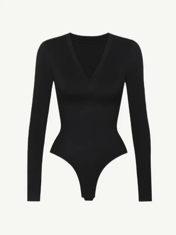 Deep V Neck Tummy Control Thong Shapewear Bodysuit