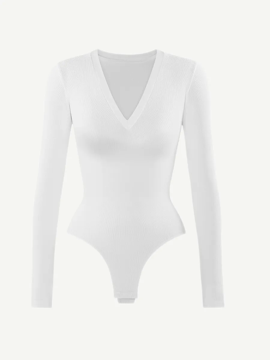 Deep V Neck Tummy Control Thong Shapewear Bodysuit