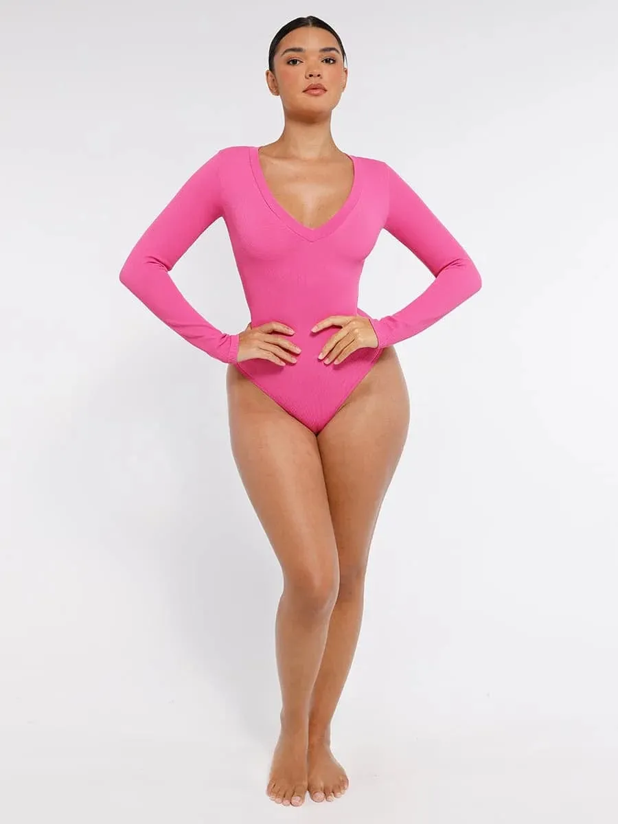 Deep V Neck Tummy Control Thong Shapewear Bodysuit