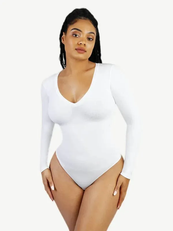 Deep V Neck Tummy Control Thong Shapewear Bodysuit