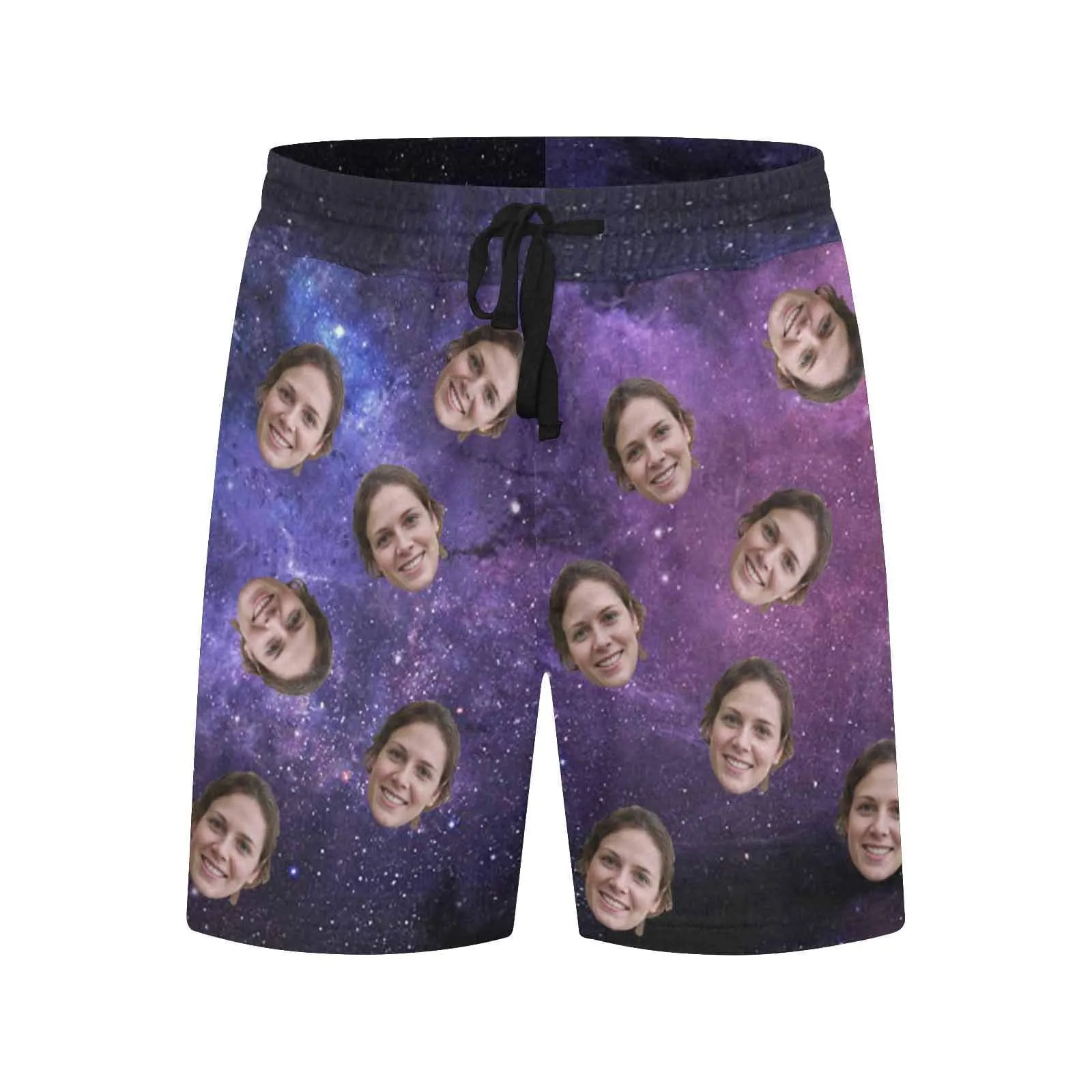 Design Swimming Trunks with Custom Face Starry Sky Men's Quick Dry Swim Shorts with Girlfriend's Pictures